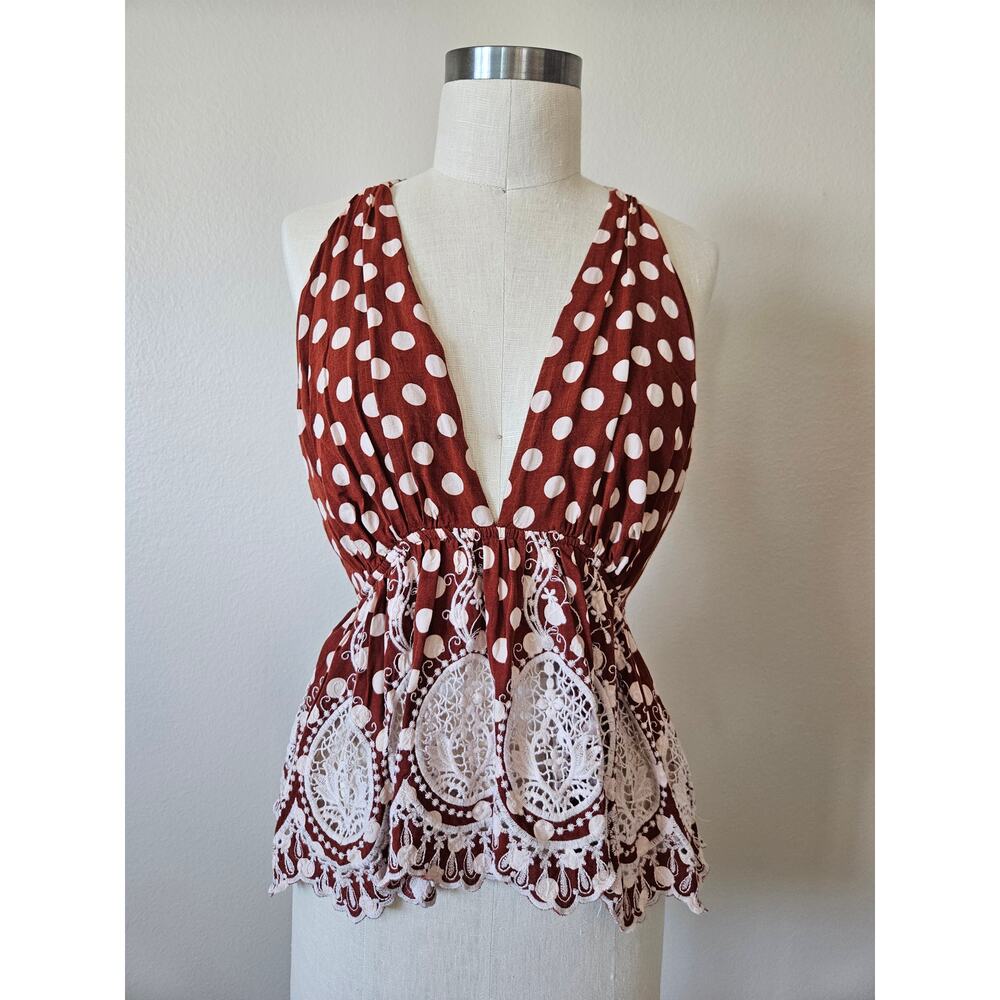 Free People Lunch Date Crochet Detail Halter Neck Top, Size M - Picture 4 of 8